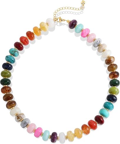 Handmade Bead Choker Necklace for Women, Chunky Colorful Beaded Necklace with Pendant for Summer Beach Jewelry Gifts in Kuwait