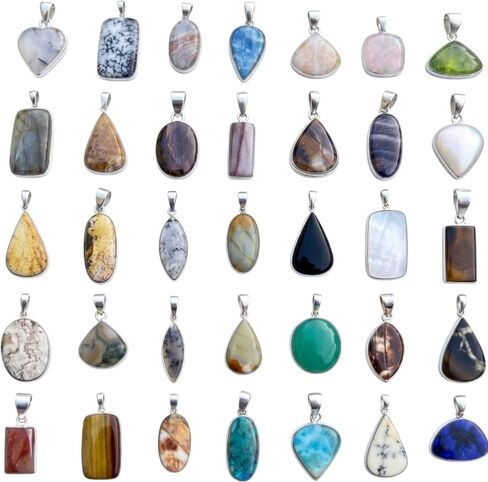 Handmade 5pcs Natural Crystal & Gemstone Pendant Set for Necklaces, Vintage Boho Pendants Pack for Women (Plain Bezel Pendant Set 10 Pcs) in Saudi Arabia