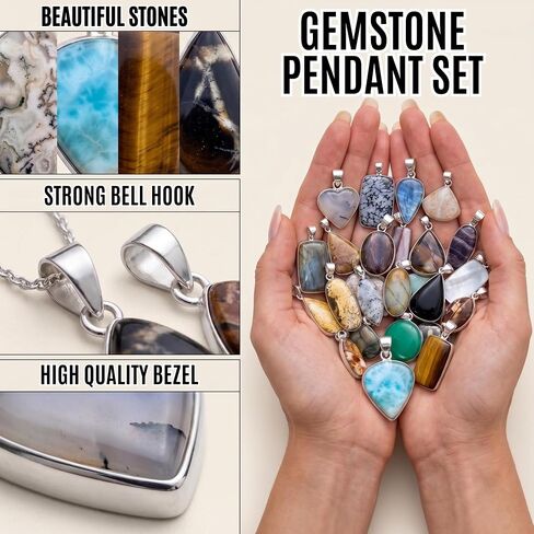Handmade 5pcs Natural Crystal & Gemstone Pendant Set for Necklaces, Vintage Boho Pendants Pack for Women (Plain Bezel Pendant Set 10 Pcs) in Saudi Arabia
