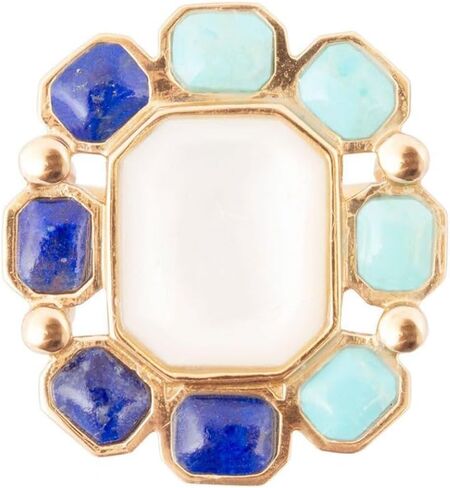 Barse Jewelry Dual Color Blue Lapis Turquoise and White Mother of Pearl Golden Ring in Saudi Arabia