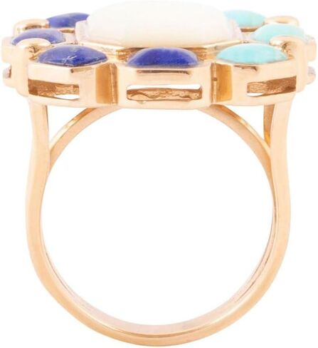 Barse Jewelry Dual Color Blue Lapis Turquoise and White Mother of Pearl Golden Ring in Saudi Arabia