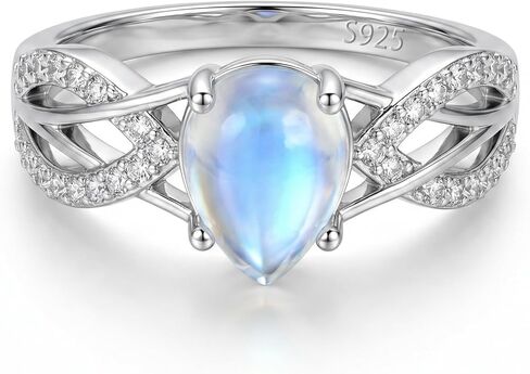 925 Sterling Silver Pear-Shaped Moonstone Ring for Women, Bohemian Infinity Knot Design, Celestial Vintage Jewelry, Gift for Her, Size 6-10 in Kuwait