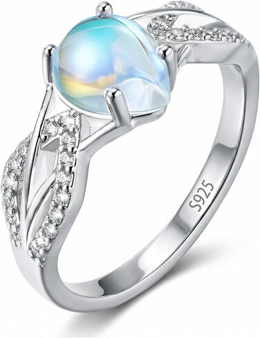 925 Sterling Silver Pear-Shaped Moonstone Ring for Women, Bohemian Infinity Knot Design, Celestial Vintage Jewelry, Gift for Her, Size 6-10 in Kuwait