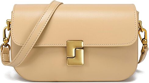 imeetu Genuine Leather Shoulder Bag for Women, Small Crossbody Bag（Almond | Structured Shoulder Purse Lightweight 0.7lb, 3 Pockets, 2 Detachable & Adjustable Straps for Daily Work and Travel in Kuwait