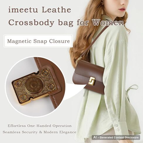 imeetu Genuine Leather Shoulder Bag for Women, Small Crossbody Bag（Almond | Structured Shoulder Purse Lightweight 0.7lb, 3 Pockets, 2 Detachable & Adjustable Straps for Daily Work and Travel in Kuwait