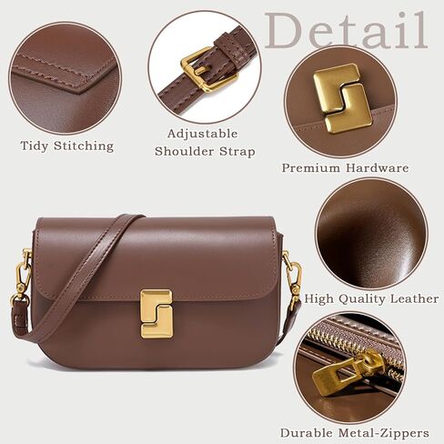 imeetu Genuine Leather Shoulder Bag for Women, Small Crossbody Bag（Almond | Structured Shoulder Purse Lightweight 0.7lb, 3 Pockets, 2 Detachable & Adjustable Straps for Daily Work and Travel in Kuwait