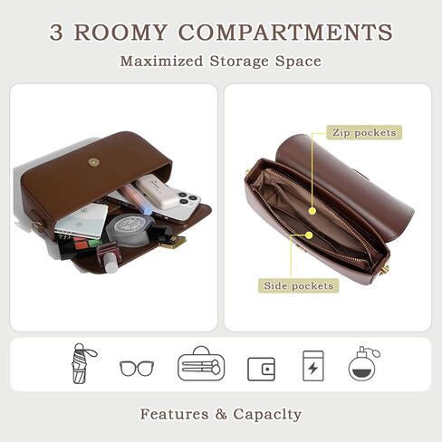 imeetu Genuine Leather Shoulder Bag for Women, Small Crossbody Bag（Almond | Structured Shoulder Purse Lightweight 0.7lb, 3 Pockets, 2 Detachable & Adjustable Straps for Daily Work and Travel in Kuwait
