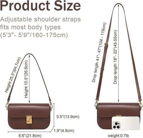 imeetu Genuine Leather Shoulder Bag for Women, Small Crossbody Bag（Almond | Structured Shoulder Purse Lightweight 0.7lb, 3 Pockets, 2 Detachable & Adjustable Straps for Daily Work and Travel in Kuwait