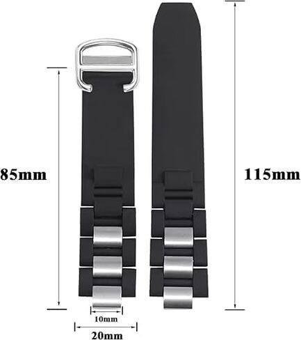 20mm Rubber Silicone Watch Band Stainless Steel Link Strap Replacement Compatible With Cartier 21 Chronoscaph Watch Black White in Saudi Arabia