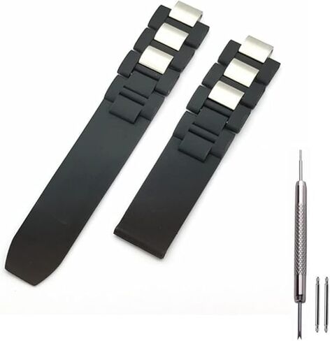 20mm Rubber Silicone Watch Band Stainless Steel Link Strap Replacement Compatible With Cartier 21 Chronoscaph Watch Black White in Saudi Arabia