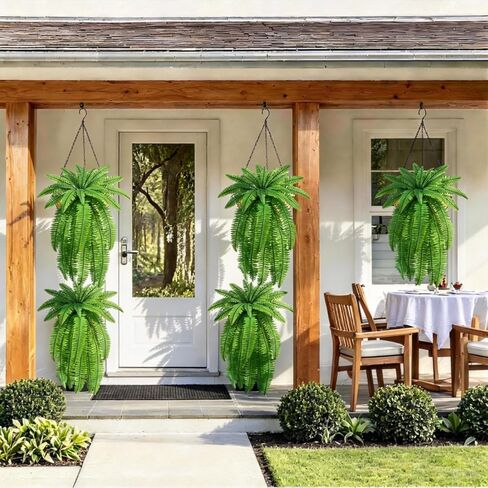 Zythrem 4 Pcs Artificial Ferns for Outdoors 37.5in UV Resistant with Likelife Leaves Artificial Boston Fern Large Fake Fern for Outside Front Porch Planters Enterway Patio Home Decoration in Saudi Arabia