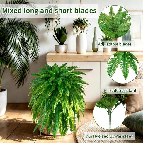 Zythrem 4 Pcs Artificial Ferns for Outdoors 37.5in UV Resistant with Likelife Leaves Artificial Boston Fern Large Fake Fern for Outside Front Porch Planters Enterway Patio Home Decoration in Saudi Arabia