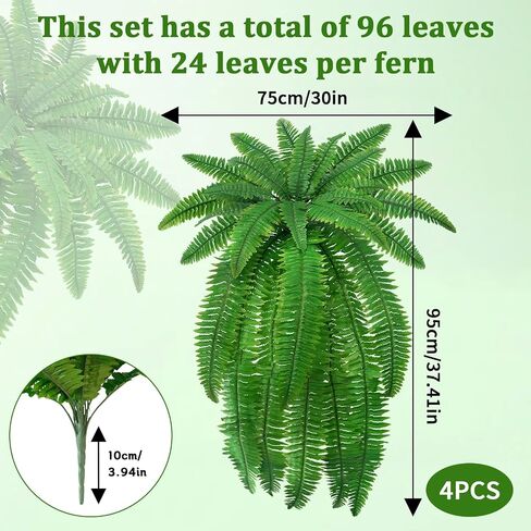 Zythrem 4 Pcs Artificial Ferns for Outdoors 37.5in UV Resistant with Likelife Leaves Artificial Boston Fern Large Fake Fern for Outside Front Porch Planters Enterway Patio Home Decoration in Saudi Arabia