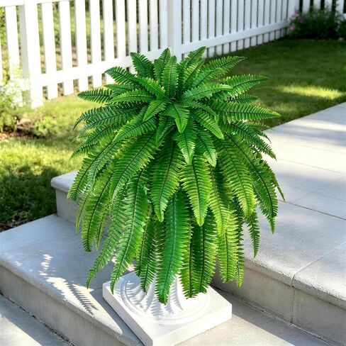 Zythrem 4 Pcs Artificial Ferns for Outdoors 37.5in UV Resistant with Likelife Leaves Artificial Boston Fern Large Fake Fern for Outside Front Porch Planters Enterway Patio Home Decoration in Saudi Arabia