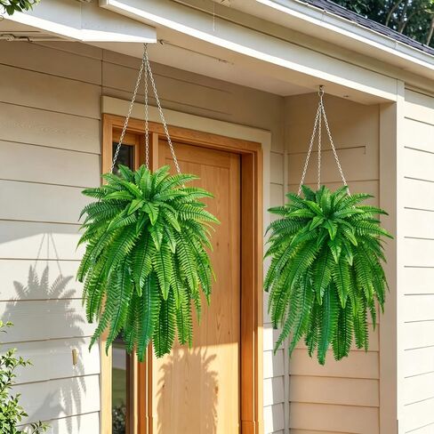 Zythrem 4 Pcs Artificial Ferns for Outdoors 37.5in UV Resistant with Likelife Leaves Artificial Boston Fern Large Fake Fern for Outside Front Porch Planters Enterway Patio Home Decoration in Saudi Arabia