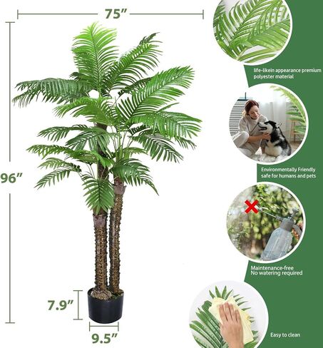 ROOMTEC Artificial Phoenix Palm Tree,8FT Pre Potted Faux Greenery Plant, Outdoor Indoor Large Faux Coconut Silk Palm Plants Tropical Fake Tree for Outside Porch Patio Garden Home Office Decor in Saudi Arabia