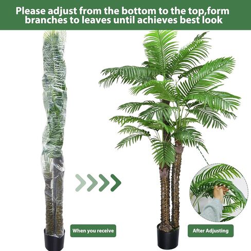 ROOMTEC Artificial Phoenix Palm Tree,8FT Pre Potted Faux Greenery Plant, Outdoor Indoor Large Faux Coconut Silk Palm Plants Tropical Fake Tree for Outside Porch Patio Garden Home Office Decor in Saudi Arabia