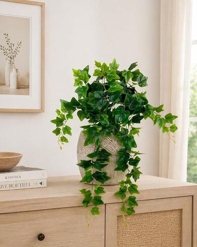 LCG Florals نبات معلق مزيف، شجيرة اللبلاب الصناعية 32 بوصة - كرمة اللبلاب الصناعية للديكور الداخلي، جذع أخضر واقعي للمزارعين والأرفف والنباتات المعلقة على الحائط (بدون وعاء) in Kuwait