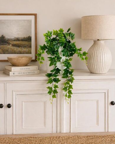 LCG Florals نبات معلق مزيف، شجيرة اللبلاب الصناعية 32 بوصة - كرمة اللبلاب الصناعية للديكور الداخلي، جذع أخضر واقعي للمزارعين والأرفف والنباتات المعلقة على الحائط (بدون وعاء) in Kuwait