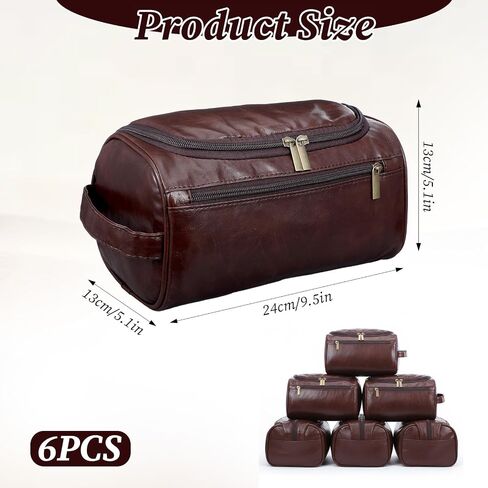 6 Pack Premium Groomsmen Toiletry Bags - PU Leather Travel Shaving Kit with Hook, Wedding Proposal Gift Set for Men, Father, Best Man (Dark Brown) in Saudi Arabia