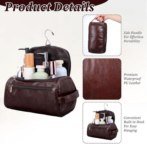 6 Pack Premium Groomsmen Toiletry Bags - PU Leather Travel Shaving Kit with Hook, Wedding Proposal Gift Set for Men, Father, Best Man (Dark Brown) in Saudi Arabia