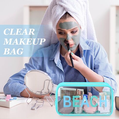 6 Pcs Clear Beach Bags Bulk Sunscreen Bag Makeup Pouch Beach Vacation Essentials for Women Nylon Clear Travel Case Cosmetic Colorful Swim Pouch Waterproof PVC Organizer Summer Toiletry Case in Saudi Arabia