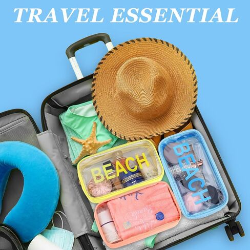 6 Pcs Clear Beach Bags Bulk Sunscreen Bag Makeup Pouch Beach Vacation Essentials for Women Nylon Clear Travel Case Cosmetic Colorful Swim Pouch Waterproof PVC Organizer Summer Toiletry Case in Saudi Arabia