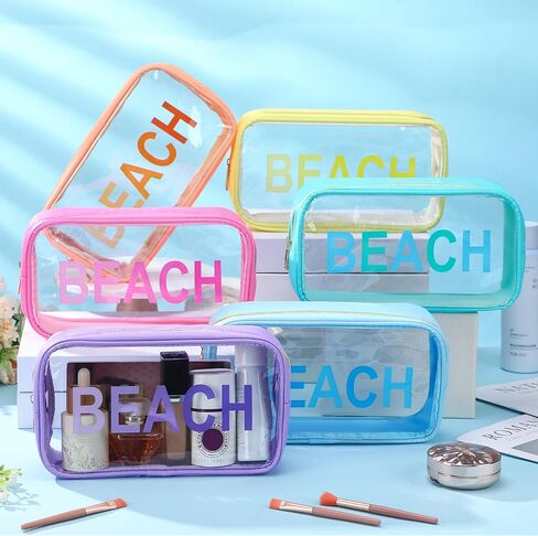 6 Pcs Clear Beach Bags Bulk Sunscreen Bag Makeup Pouch Beach Vacation Essentials for Women Nylon Clear Travel Case Cosmetic Colorful Swim Pouch Waterproof PVC Organizer Summer Toiletry Case in Saudi Arabia