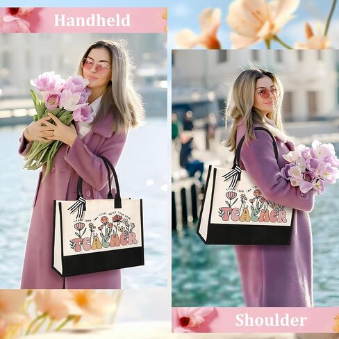 Tecanne Teacher Appreciation Gifts, Canvas Tote Bag and Makeup Bag Set for Women in Saudi Arabia