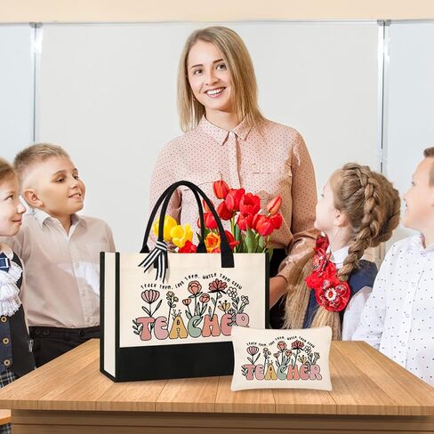 Tecanne Teacher Appreciation Gifts, Canvas Tote Bag and Makeup Bag Set for Women in Saudi Arabia