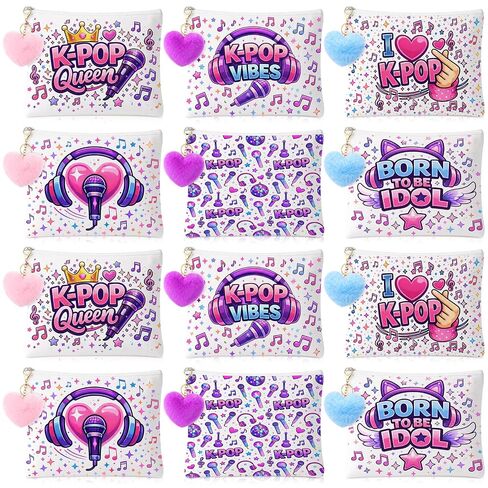 Meanplan 24 قطعة من هدايا حفلات Kpop Merch - حقائب مكياج من القماش مع سلاسل مفاتيح على شكل قلب، حقيبة مستحضرات تجميل جمالية أرجوانية Y2K لديكورات عيد ميلاد Kpop، هدايا لمحبي اجتماعات الموسيقى، حشوات حقيبة جودي كبيرة in Kuwait