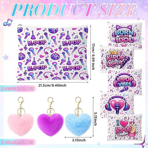 Meanplan 24 قطعة من هدايا حفلات Kpop Merch - حقائب مكياج من القماش مع سلاسل مفاتيح على شكل قلب، حقيبة مستحضرات تجميل جمالية أرجوانية Y2K لديكورات عيد ميلاد Kpop، هدايا لمحبي اجتماعات الموسيقى، حشوات حقيبة جودي كبيرة in Kuwait