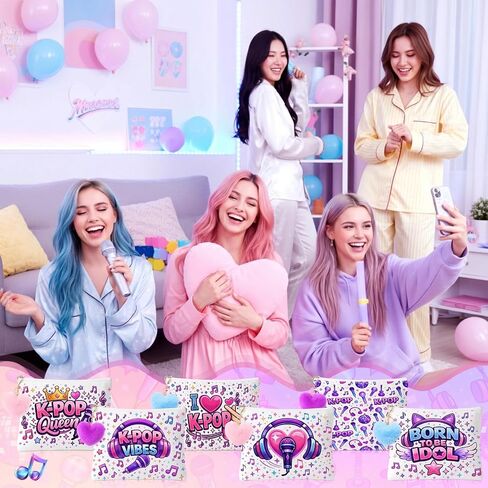 Meanplan 24 قطعة من هدايا حفلات Kpop Merch - حقائب مكياج من القماش مع سلاسل مفاتيح على شكل قلب، حقيبة مستحضرات تجميل جمالية أرجوانية Y2K لديكورات عيد ميلاد Kpop، هدايا لمحبي اجتماعات الموسيقى، حشوات حقيبة جودي كبيرة in Kuwait