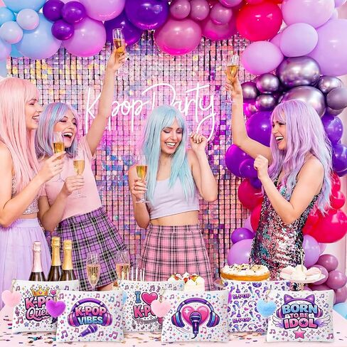 Meanplan 24 قطعة من هدايا حفلات Kpop Merch - حقائب مكياج من القماش مع سلاسل مفاتيح على شكل قلب، حقيبة مستحضرات تجميل جمالية أرجوانية Y2K لديكورات عيد ميلاد Kpop، هدايا لمحبي اجتماعات الموسيقى، حشوات حقيبة جودي كبيرة in Kuwait