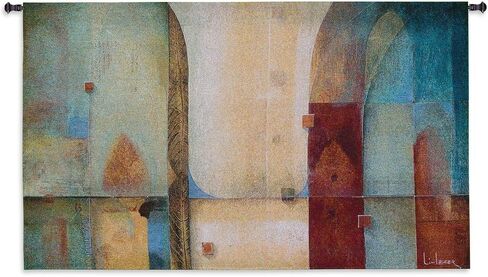 Orchestration by Don Li-Leger | Woven Tapestry Wall Art Hanging | Abstract Asian Fusion Color Composition Geometry | 100% Cotton USA Size 88x53 in Saudi Arabia