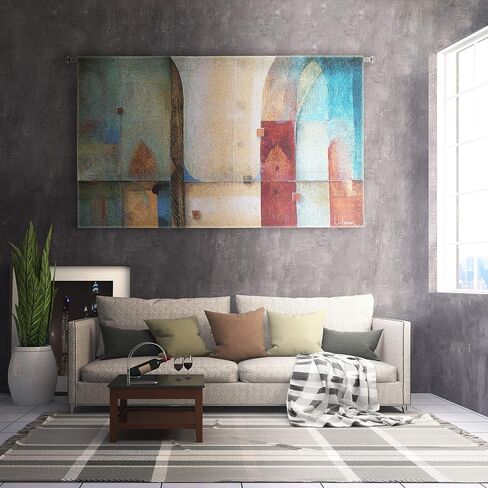 Orchestration by Don Li-Leger | Woven Tapestry Wall Art Hanging | Abstract Asian Fusion Color Composition Geometry | 100% Cotton USA Size 88x53 in Saudi Arabia