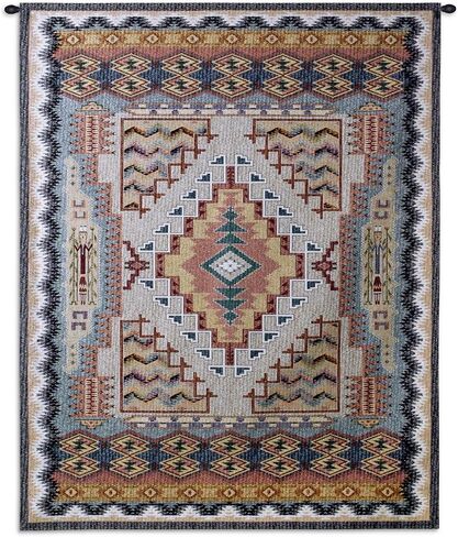 Southwest Turquoise | Woven Tapestry Wall Art Hanging | Native American Inspired Geometric Design | 100% Cotton USA Size 53x41 in Saudi Arabia