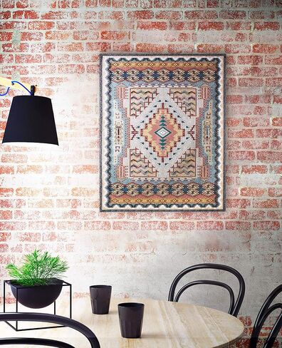 Southwest Turquoise | Woven Tapestry Wall Art Hanging | Native American Inspired Geometric Design | 100% Cotton USA Size 53x41 in Saudi Arabia