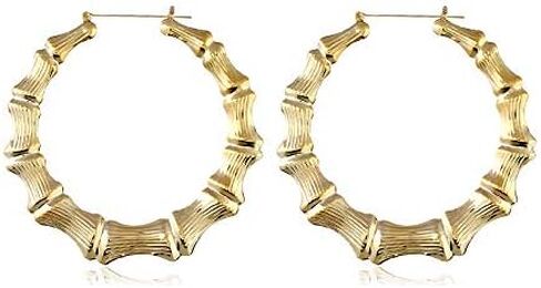 2 Pairs Large Bamboo Hoop Earrings Set Gold Plated Exaggerated Big Statement Hip-Hop Geometric Earrings for Women-gold in Saudi Arabia