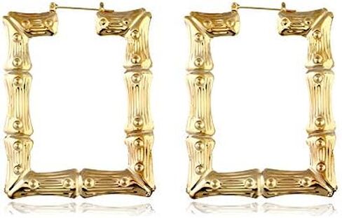 2 Pairs Large Bamboo Hoop Earrings Set Gold Plated Exaggerated Big Statement Hip-Hop Geometric Earrings for Women-gold in Saudi Arabia