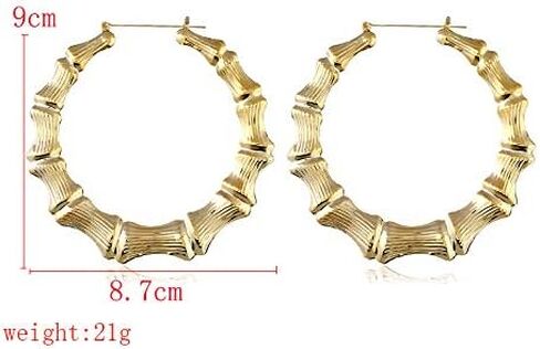 2 Pairs Large Bamboo Hoop Earrings Set Gold Plated Exaggerated Big Statement Hip-Hop Geometric Earrings for Women-gold in Saudi Arabia