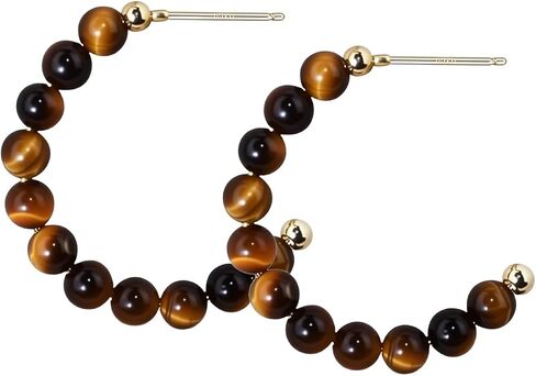 Tiger Eye Turquoise Hoop Earrings for Women, Hoop Beaded Earrings, Vintage Boho Statement Earrings Set for Women in Saudi Arabia