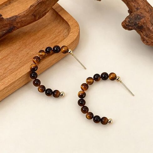 Tiger Eye Turquoise Hoop Earrings for Women, Hoop Beaded Earrings, Vintage Boho Statement Earrings Set for Women in Saudi Arabia