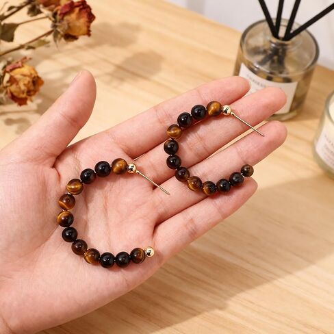 Tiger Eye Turquoise Hoop Earrings for Women, Hoop Beaded Earrings, Vintage Boho Statement Earrings Set for Women in Saudi Arabia