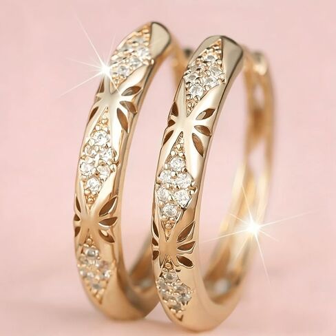 Exquisite Shiny Zirconia Hoop Earrings for Women Daily Banquet Party Gold Earrings Jewelry in Kuwait