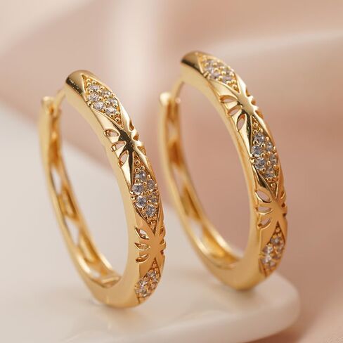 Exquisite Shiny Zirconia Hoop Earrings for Women Daily Banquet Party Gold Earrings Jewelry in Kuwait