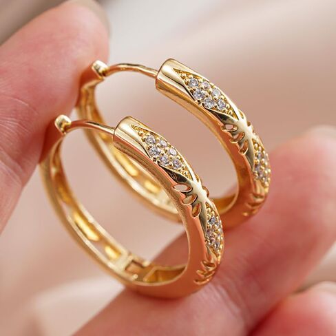 Exquisite Shiny Zirconia Hoop Earrings for Women Daily Banquet Party Gold Earrings Jewelry in Kuwait