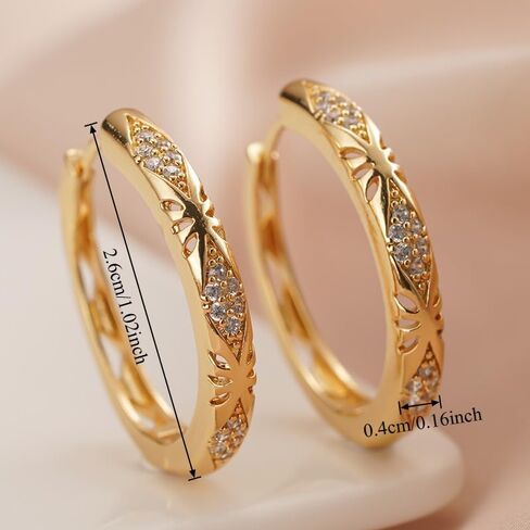 Exquisite Shiny Zirconia Hoop Earrings for Women Daily Banquet Party Gold Earrings Jewelry in Kuwait