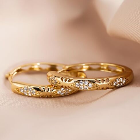 Exquisite Shiny Zirconia Hoop Earrings for Women Daily Banquet Party Gold Earrings Jewelry in Kuwait