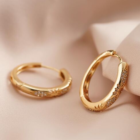 Exquisite Shiny Zirconia Hoop Earrings for Women Daily Banquet Party Gold Earrings Jewelry in Kuwait